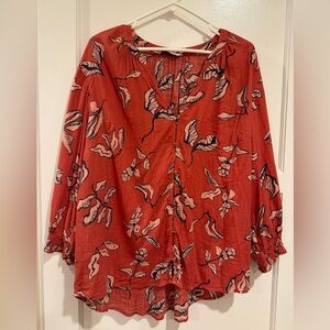 Floral Copper Women's Peasant Top